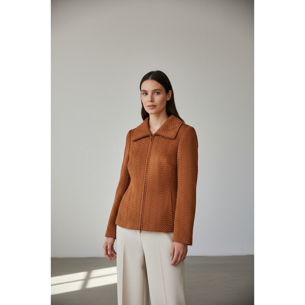 Akris Rust Textured Wool Blend Jacket Size 14 Us - image 1